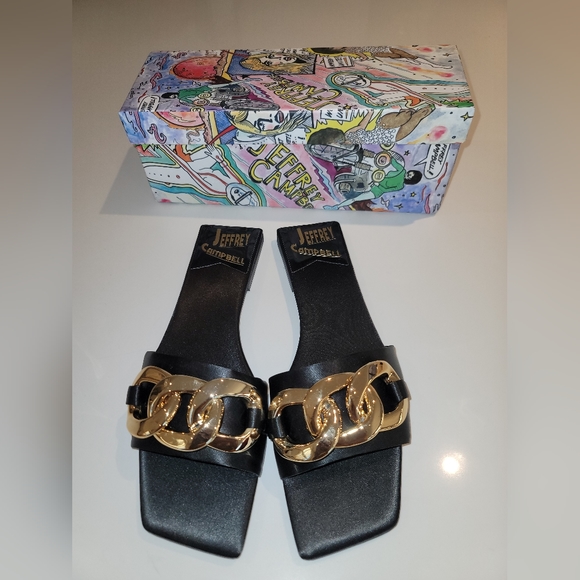 Jeffrey Campbell Black sandals with gold link details, size 10. - Picture 1 of 9